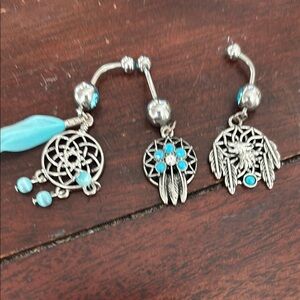 Silver and Blue Dreamcatcher Belly Rings three in all